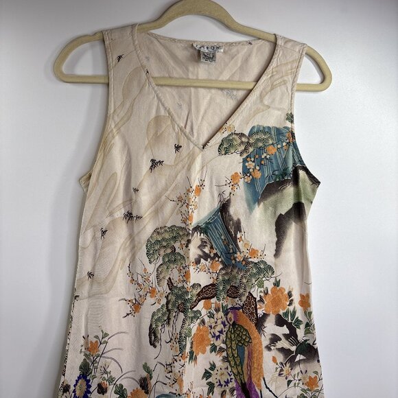 Vintage Citron Santa Monica Sleeveless Dress Midi Silk Blend Asian Motif Size M - Picture 2 of 7